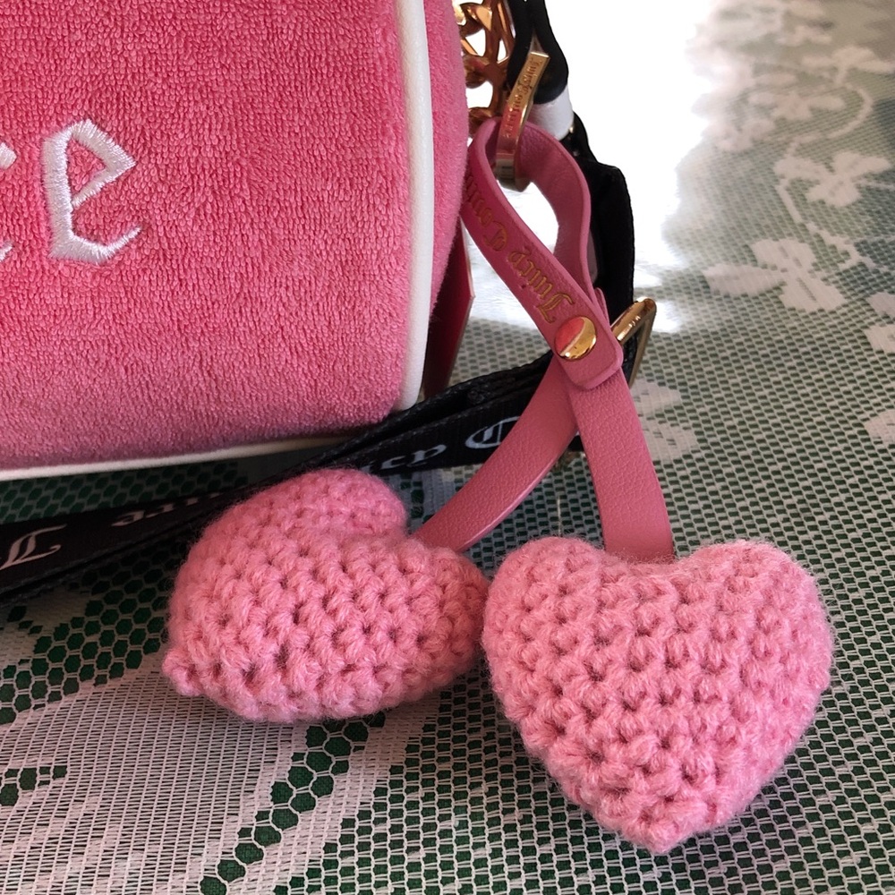 Juicy Couture Pink Velvet Barrel Bag with Heart Charm and Strawberry Pouch - Picture 6 of 11